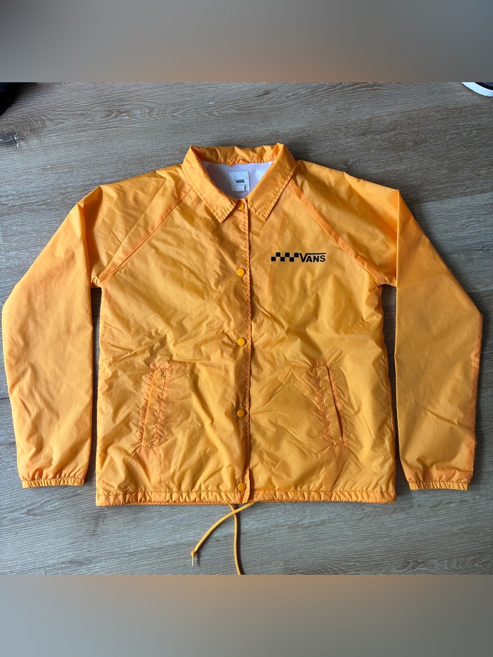 Vans Coach Yellow Windbreaker Jacket Black Checkerboard Logo Men’s Size M